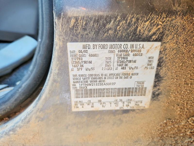 2003 Ford F250 მანქანა იყიდება აუქციონზე, vin: 1FTNW21S23EA53127, აუქციონის ნომერი: 73810005