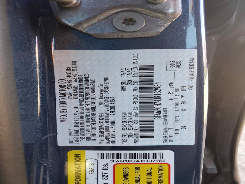 Продаж на аукціоні авто 2018 Ford Fusion, vin: 3FA6P0H74JR132984, номер лоту: 76048545