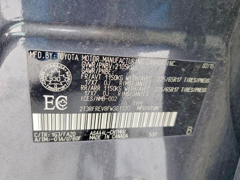 2015 Toyota Rav4 მანქანა იყიდება აუქციონზე, vin: 2T3RFREV8FW301120, აუქციონის ნომერი: 99921615