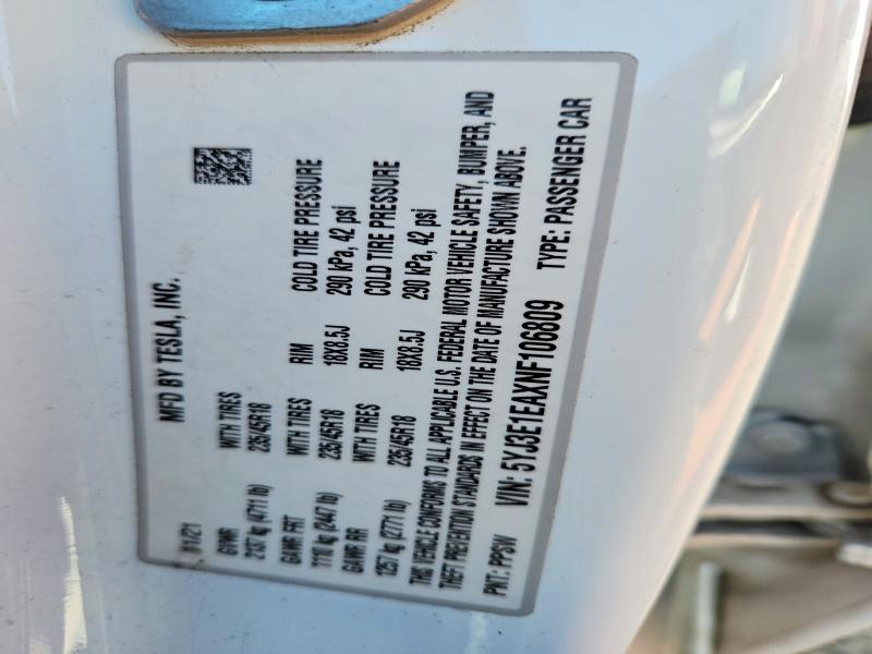 Продажа на аукционе авто 2022 Tesla Model 3, vin: 5YJ3E1EAXNF106809, номер лота: 76026695