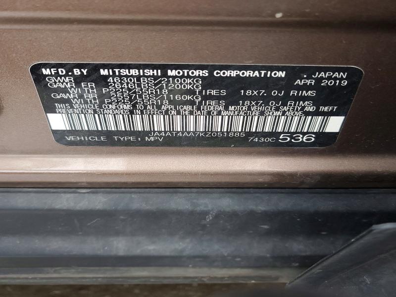 Продаж на аукціоні авто 2019 Mitsubishi Eclipse Cross, vin: JA4AT4AA7KZ051885, номер лоту: 74877465