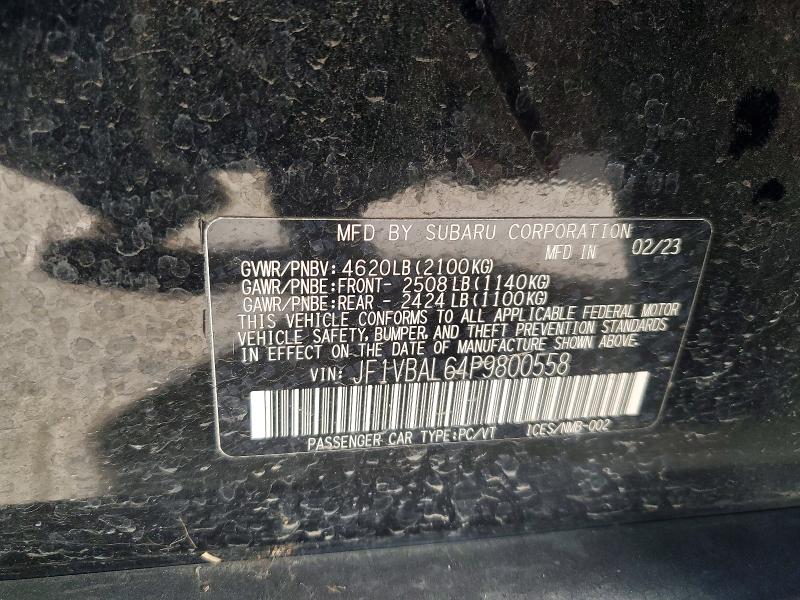 2023 Subaru Wrx მანქანა იყიდება აუქციონზე, vin: JF1VBAL64P9800558, აუქციონის ნომერი: 75244365