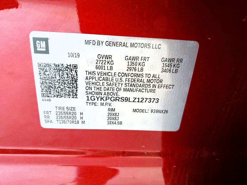 77721265 :رقم المزاد ، 1GYKPGRS9LZ127373 vin ، 2020 Cadillac Xt6 مزاد بيع