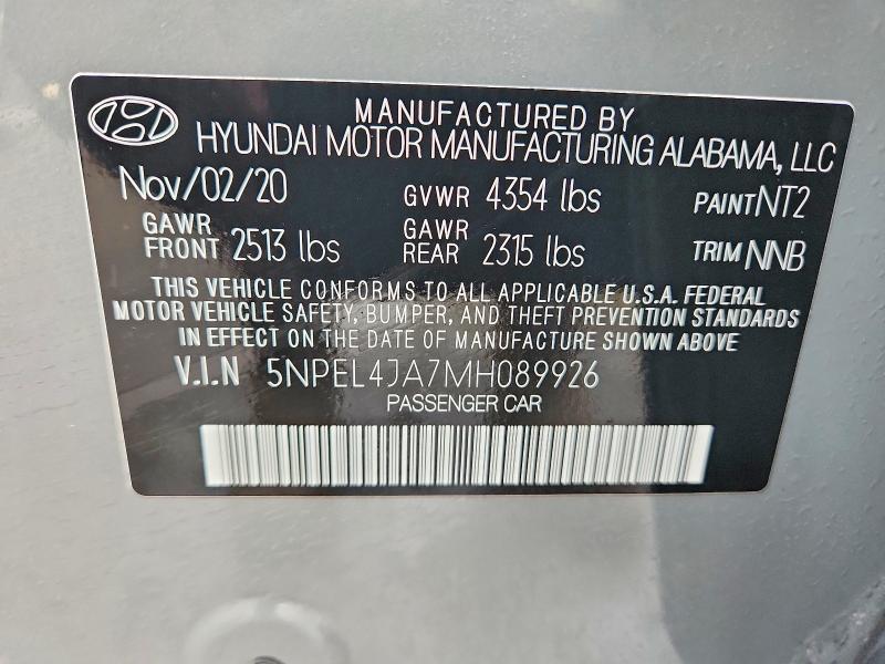 2021 Hyundai Sonata მანქანა იყიდება აუქციონზე, vin: 5NPEL4JA7MH089926, აუქციონის ნომერი: 76062005