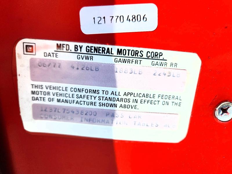 78052325 :رقم المزاد ، 1Z37L7S438200 vin ، 1977 Chevrolet Corvette مزاد بيع