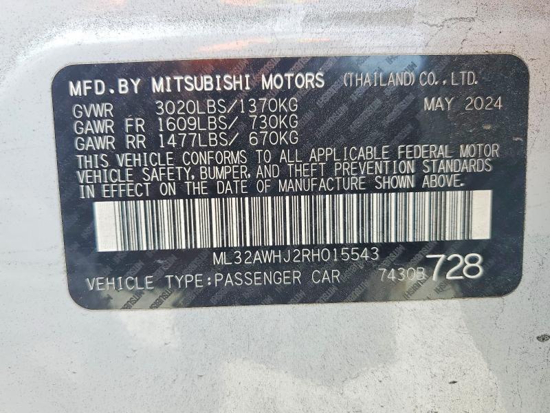 Продаж на аукціоні авто 2024 Mitsubishi Mirage, vin: ML32AWHJ2RH015543, номер лоту: 78650705
