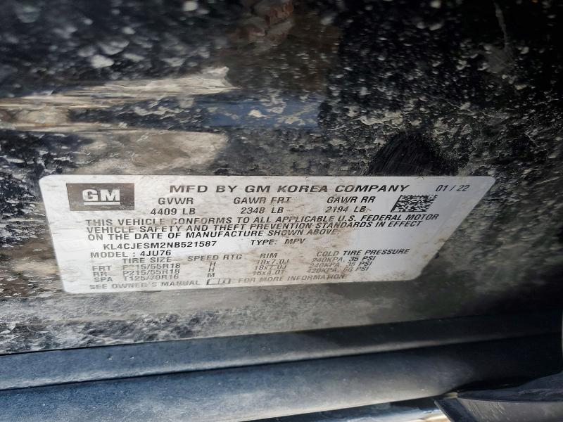 78133855 :رقم المزاد ، KL4CJESM2NB521587 vin ، 2022 Buick Encore مزاد بيع