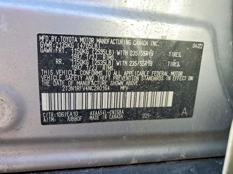2022 Toyota Rav4 მანქანა იყიდება აუქციონზე, vin: 2T3N1RFV4NC280164, აუქციონის ნომერი: 78754685