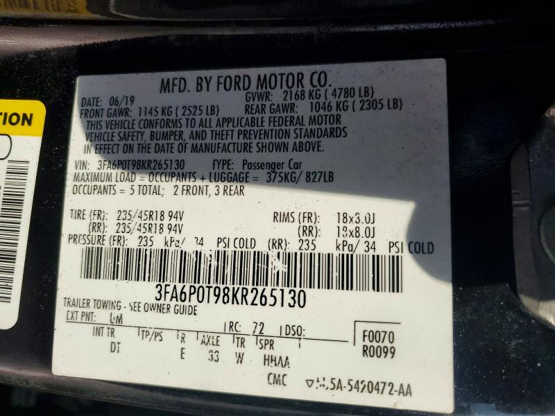 Aukcja sprzedaży 2019 Ford Fusion, vin: 3FA6P0T98KR265130, numer aukcji: 77170635