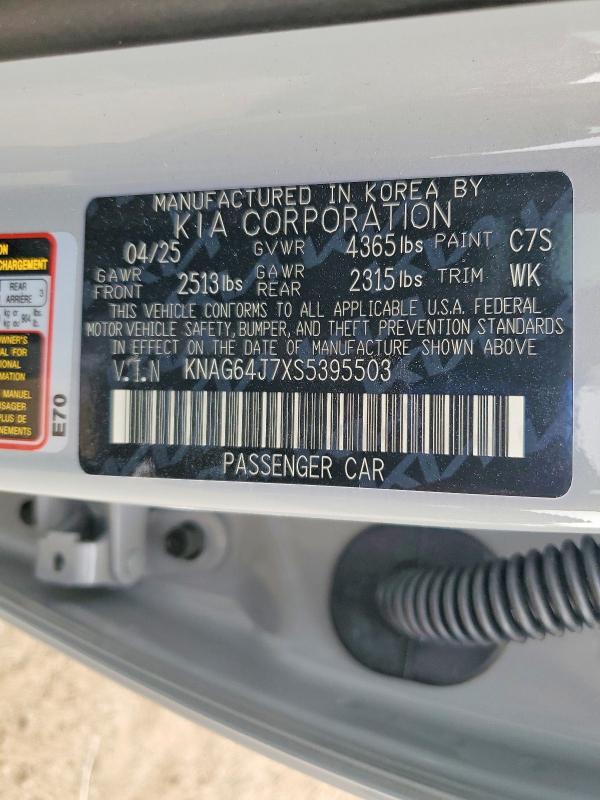 Aukcja sprzedaży 2025 Kia K5, vin: KNAG64J7XS5395503, numer aukcji: 76610285