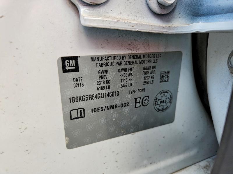 75614845 :رقم المزاد ، 1G6KG5R64GU146013 vin ، 2016 Cadillac Ct6 مزاد بيع