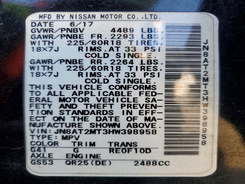 Продажа на аукционе авто 2017 Nissan Rogue, vin: JN8AT2MT3HW398958, номер лота: 77393255