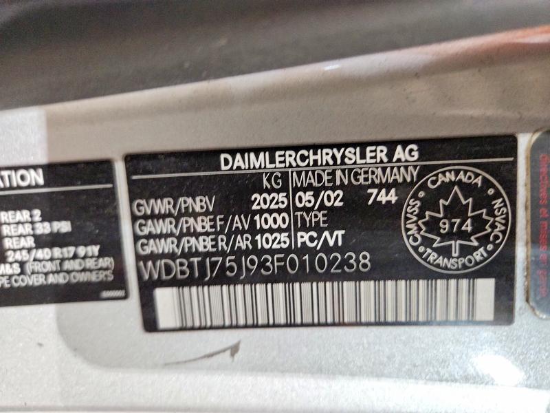 Aukcja sprzedaży 2003 Mercedes-benz Clk 500, vin: WDBTJ75J93F010238, numer aukcji: 77588795