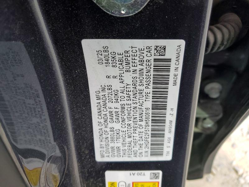 78682535 :رقم المزاد ، 2HGFE2F57SH580616 vin ، 2025 Hond Civic مزاد بيع
