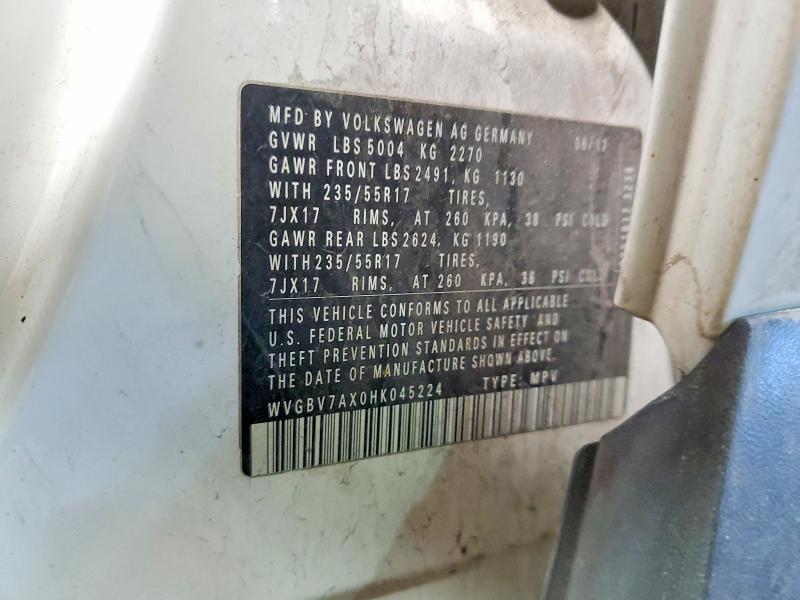 Продажа на аукционе авто 2017 Volkswagen Tiguan, vin: WVGBV7AX0HK045224, номер лота: 76010235