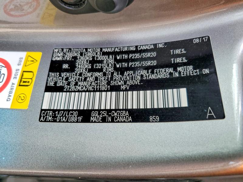 Продажа на аукционе авто 2017 Lexus Rx 350, vin: 2T2BZMCA7HC111801, номер лота: 78176185