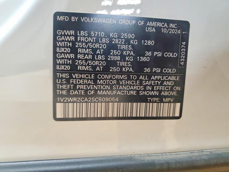 77631425 :رقم المزاد ، 1V2WR2CA2SC509054 vin ، 2025 Volkswagen Atlas مزاد بيع