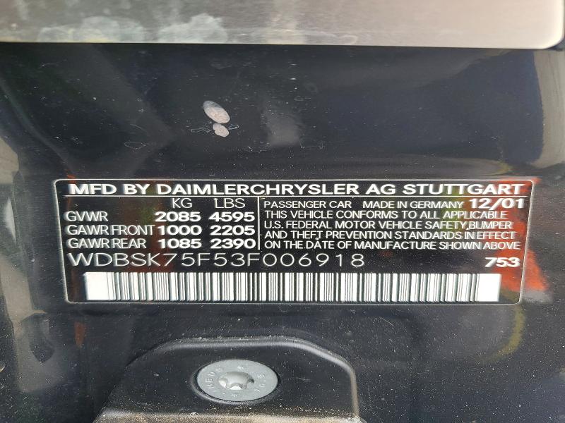 Продажа на аукционе авто 2003 Mercedes-benz Sl, vin: WDBSK75F53F006918, номер лота: 78982285