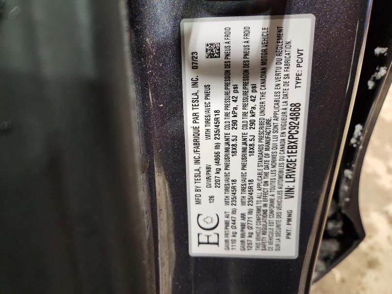 73579245 :رقم المزاد ، LRW3E1EBXPC924868 vin ، 2023 Tesla Model 3 مزاد بيع