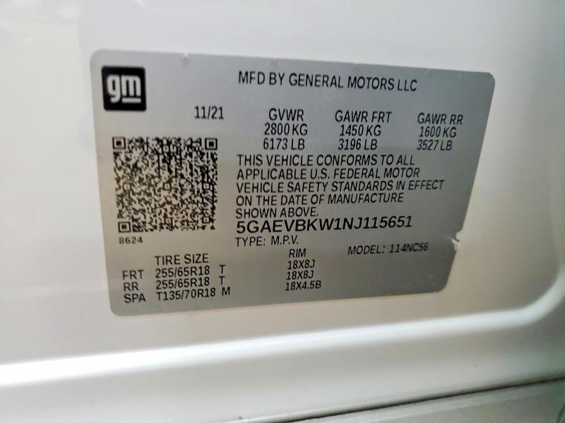 Продажа на аукционе авто 2022 Buick Enclave, vin: 5GAEVBKW1NJ115651, номер лота: 76883965