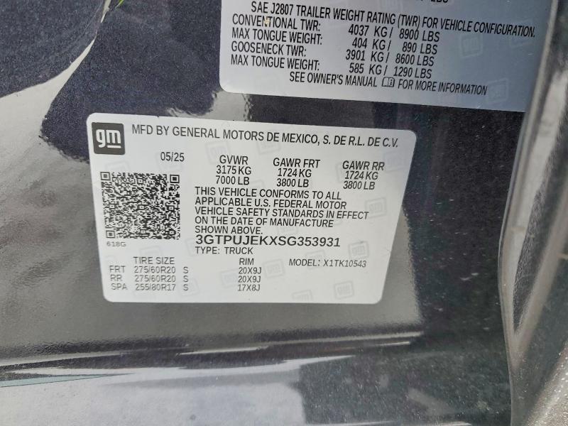 2025 Gmc Sierra მანქანა იყიდება აუქციონზე, vin: 3GTPUJEKXSG353931, აუქციონის ნომერი: 75614085