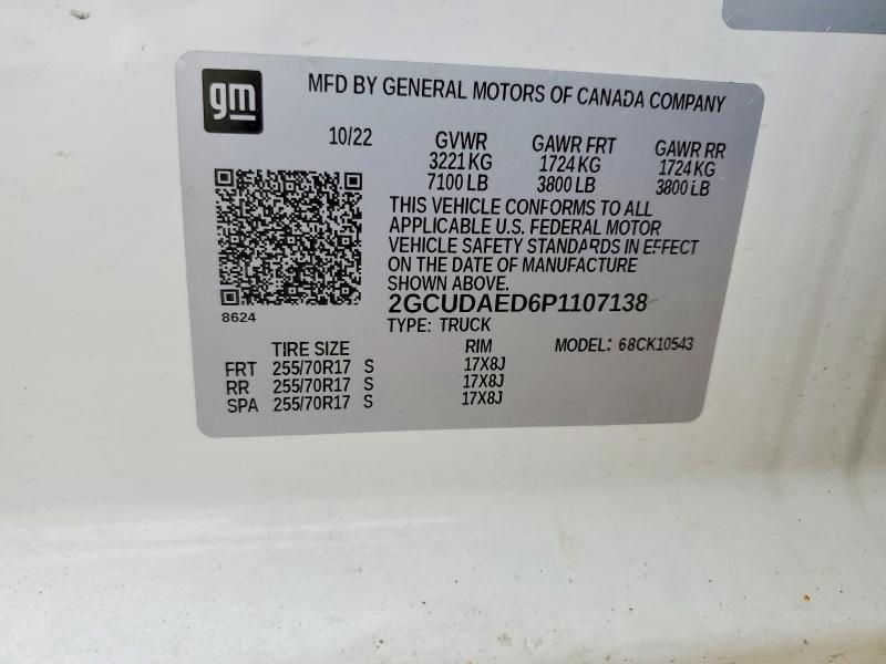 2023 Chevrolet Silverado მანქანა იყიდება აუქციონზე, vin: 2GCUDAED6P1107138, აუქციონის ნომერი: 78678125