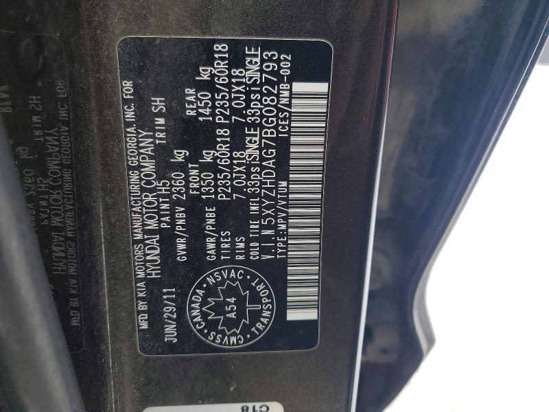 Aukcja sprzedaży 2011 Hyundai Santa Fe, vin: 5XYZHDAG7BG082793, numer aukcji: 75545905