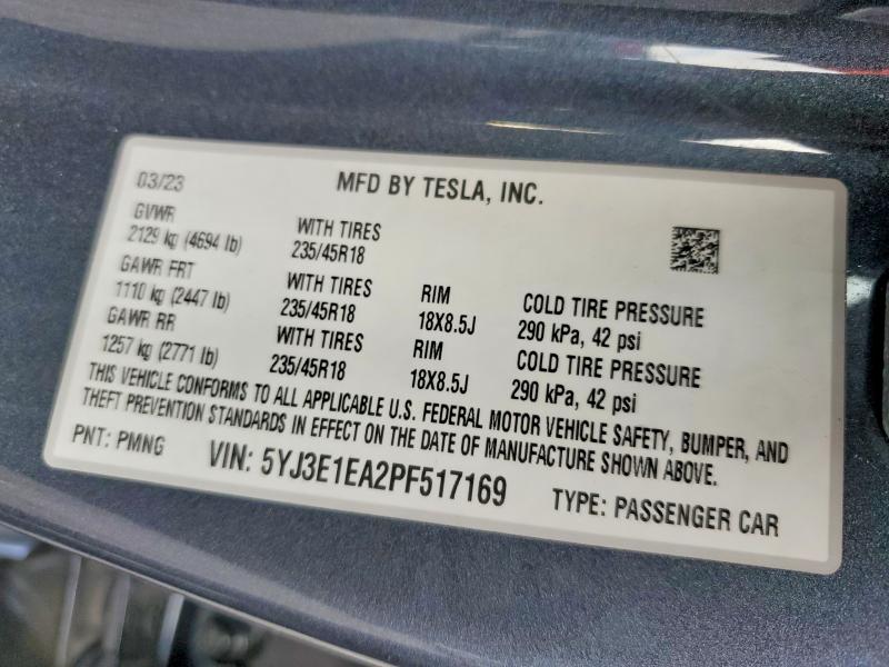 Продаж на аукціоні авто 2023 Tesla Model 3, vin: 5YJ3E1EA2PF517169, номер лоту: 76663965
