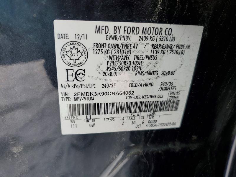 Aukcja sprzedaży 2012 Ford Edge, vin: 2FMDK3K90CBA64062, numer aukcji: 77492415