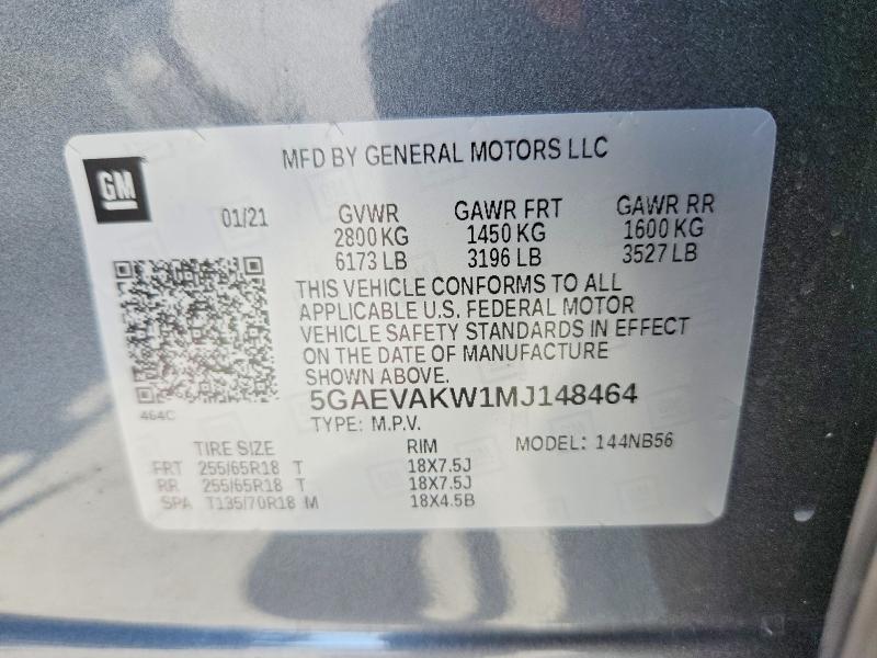 Aukcja sprzedaży 2021 Buick Enclave, vin: 5GAEVAKW1MJ148464, numer aukcji: 75571355