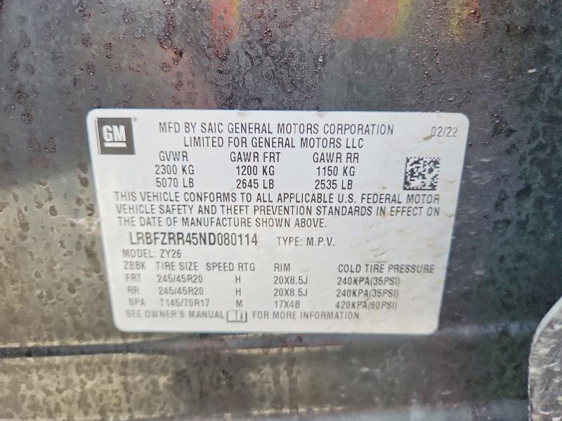 2022 Buick Envision მანქანა იყიდება აუქციონზე, vin: LRBFZRR45ND080114, აუქციონის ნომერი: 77949715