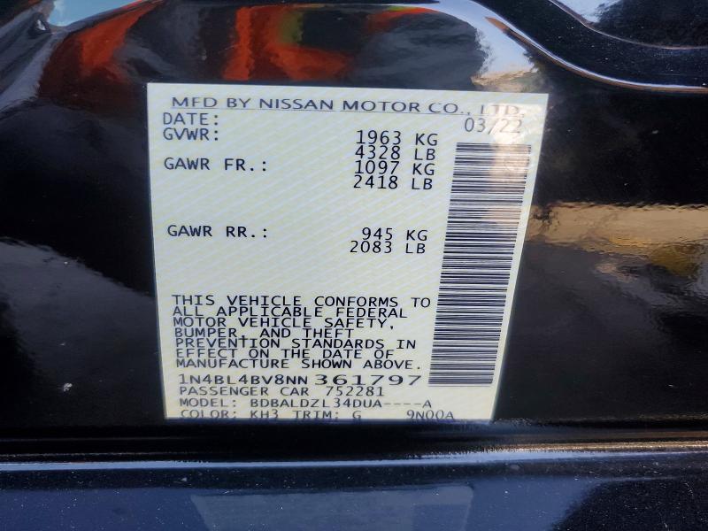 Aukcja sprzedaży 2022 Nissan Altima, vin: 1N4BL4BV8NN361797, numer aukcji: 75566035
