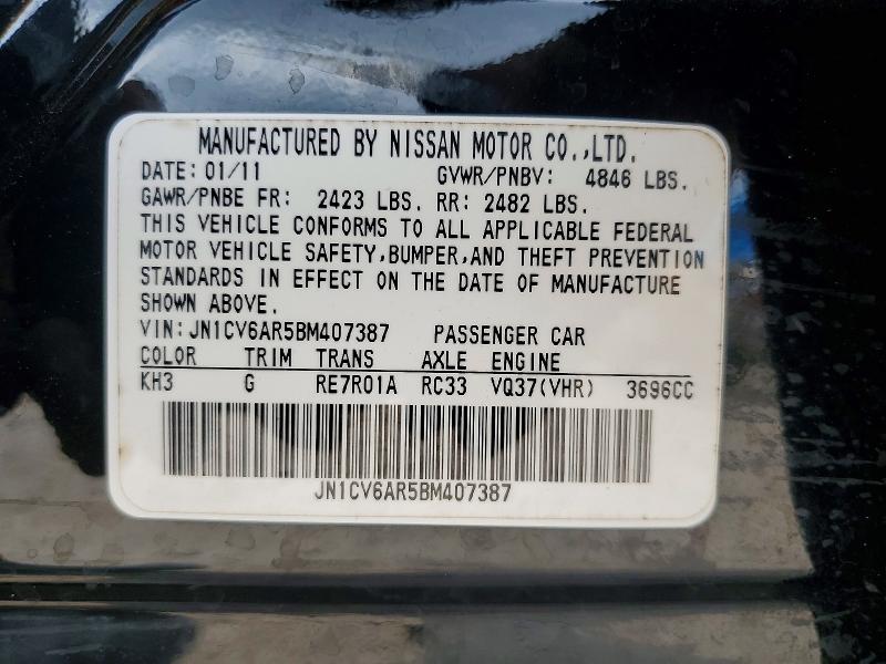77768205 :رقم المزاد ، JN1CV6AR5BM407387 vin ، 2011 Infiniti G37 مزاد بيع