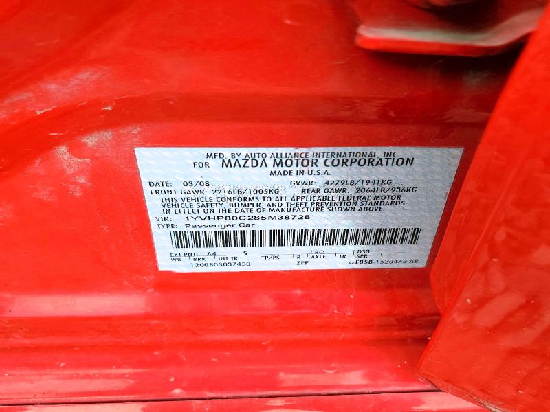 Aukcja sprzedaży 2008 Mazda 6, vin: 1YVHP80C285M38728, numer aukcji: 77942875