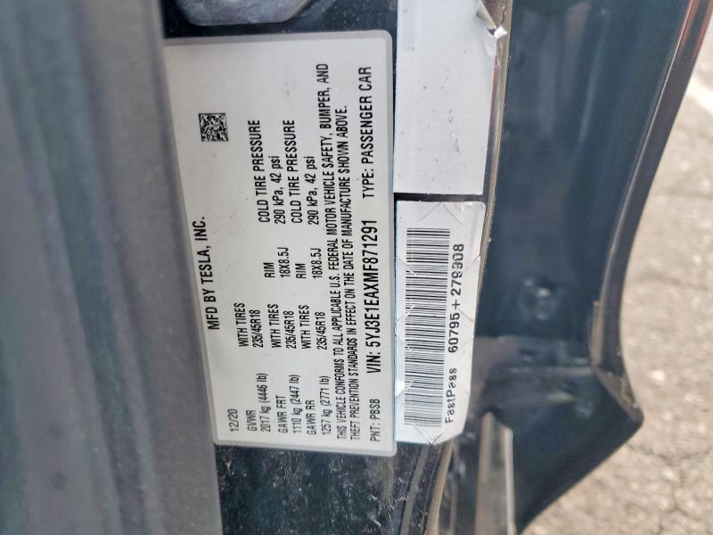 77514215 :رقم المزاد ، 5YJ3E1EAXMF871291 vin ، 2021 Tesla Model 3 مزاد بيع