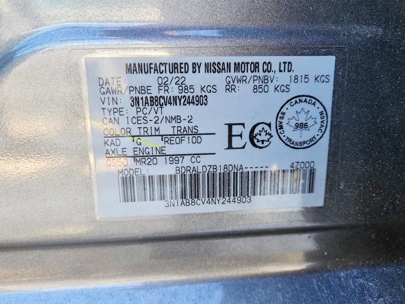 75438525 :رقم المزاد ، 3N1AB8CV4NY244903 vin ، 2022 Nissan Sentra مزاد بيع