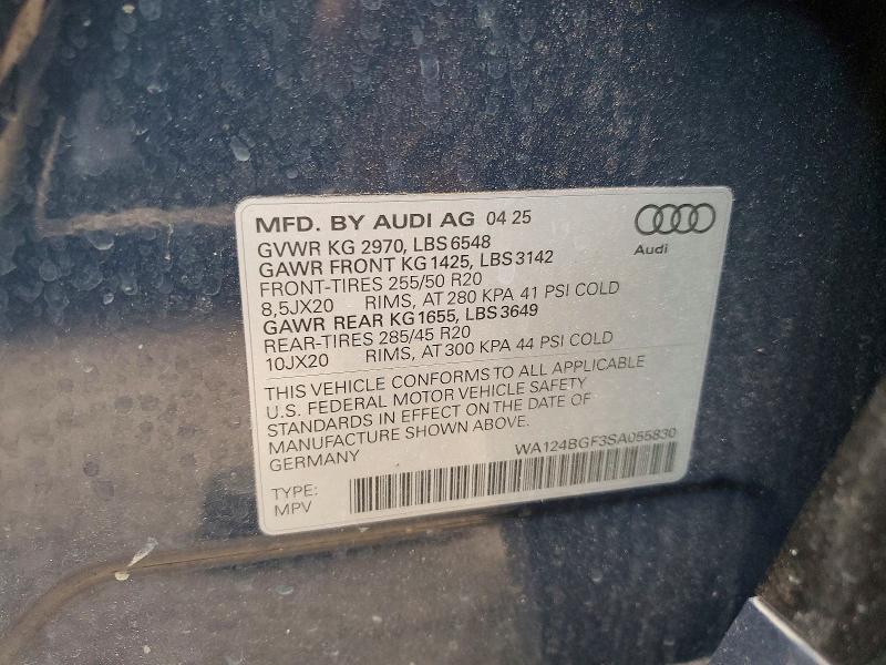 Aukcja sprzedaży 2025 Audi Q6 E-tron, vin: WA124BGF3SA055830, numer aukcji: 78235835