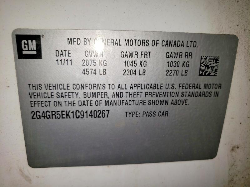 Aukcja sprzedaży 2012 Buick Regal, vin: 2G4GR5EK1C9140267, numer aukcji: 78625095