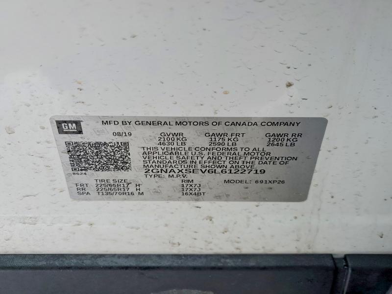 75539385 :رقم المزاد ، 2GNAXSEV6L6122719 vin ، 2020 Chevrolet Equinox مزاد بيع