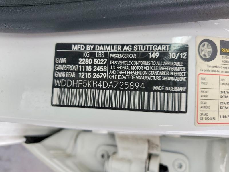 77525705 :رقم المزاد ، WDDHF5KB4DA725894 vin ، 2013 Mercedes-benz E مزاد بيع