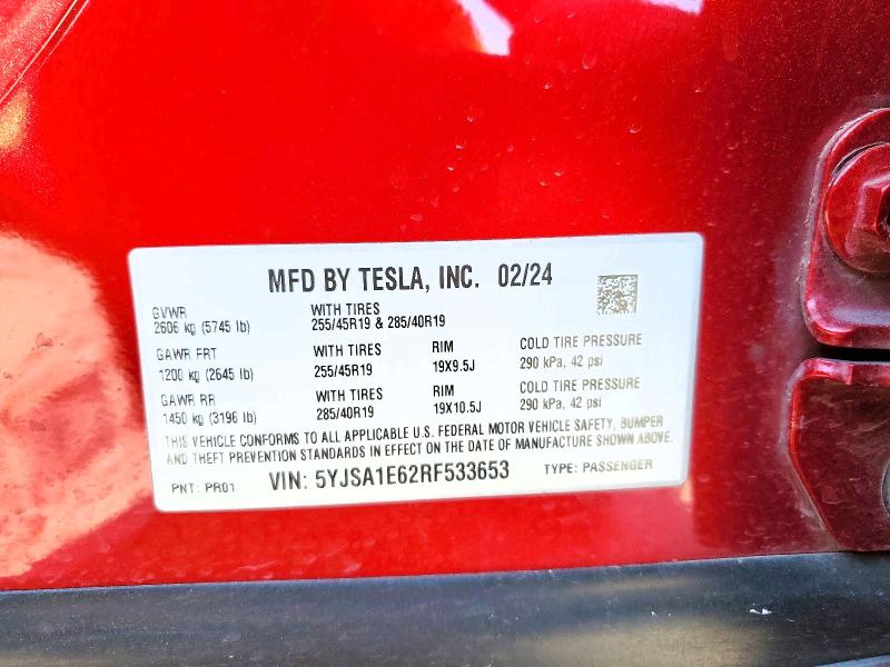 Продаж на аукціоні авто 2024 Tesla Model S, vin: 5YJSA1E62RF533653, номер лоту: 79365425