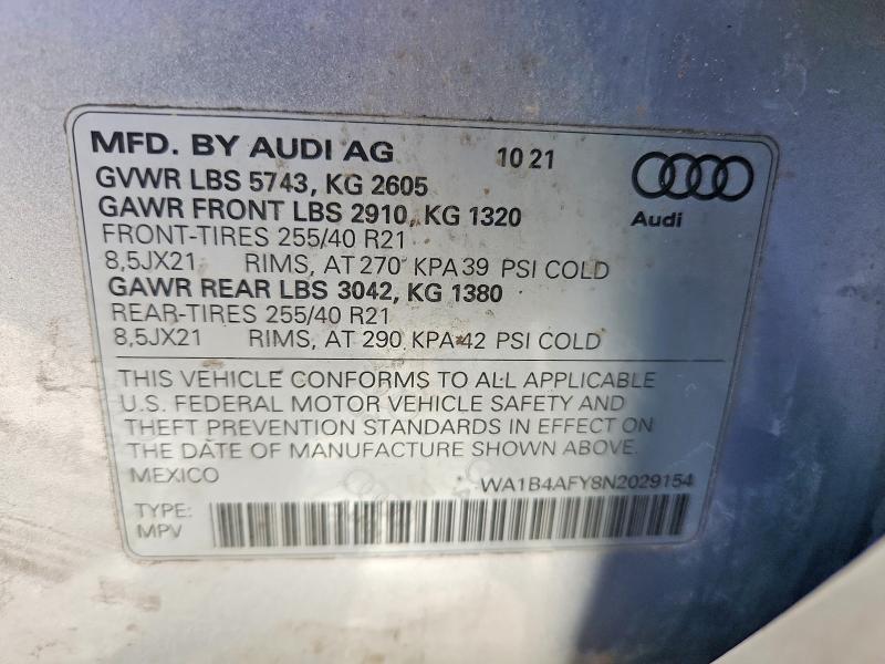 77781115 :رقم المزاد ، WA1B4AFY8N2029154 vin ، 2022 Audi Sq5 مزاد بيع