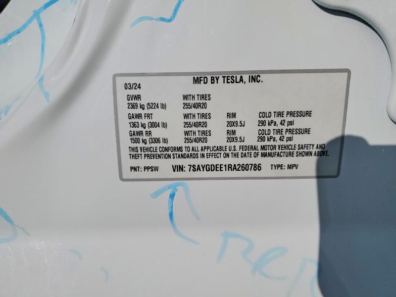 Aukcja sprzedaży 2024 Tesla Model Y, vin: 7SAYGDEE1RA260786, numer aukcji: 78549785