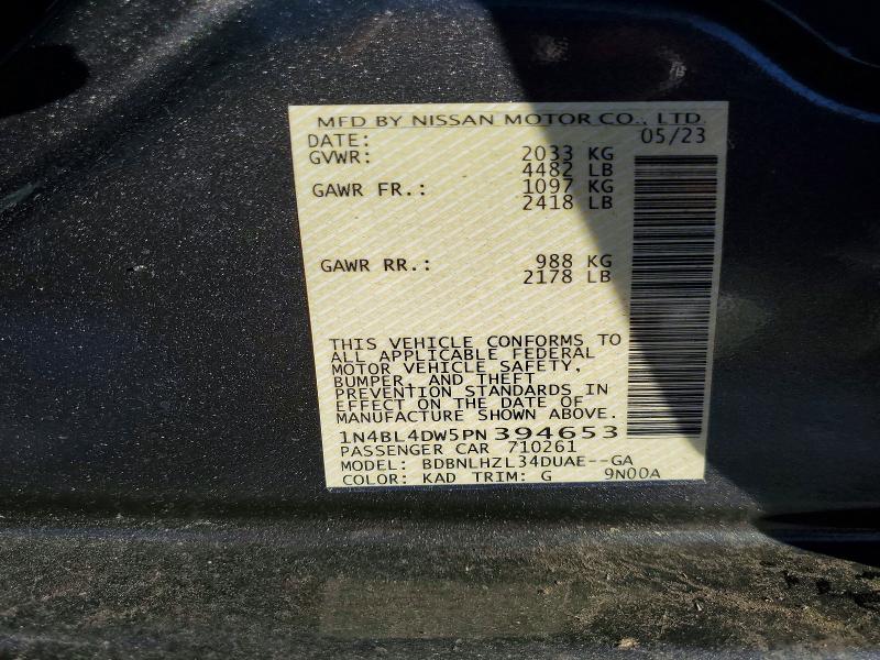 Продажа на аукционе авто 2023 Nissan Altima Sv, vin: 1N4BL4DW5PN394653, номер лота: 74802165