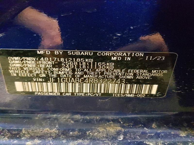 2024 Subaru Impreza მანქანა იყიდება აუქციონზე, vin: JF1GUABC4R8322743, აუქციონის ნომერი: 77382975