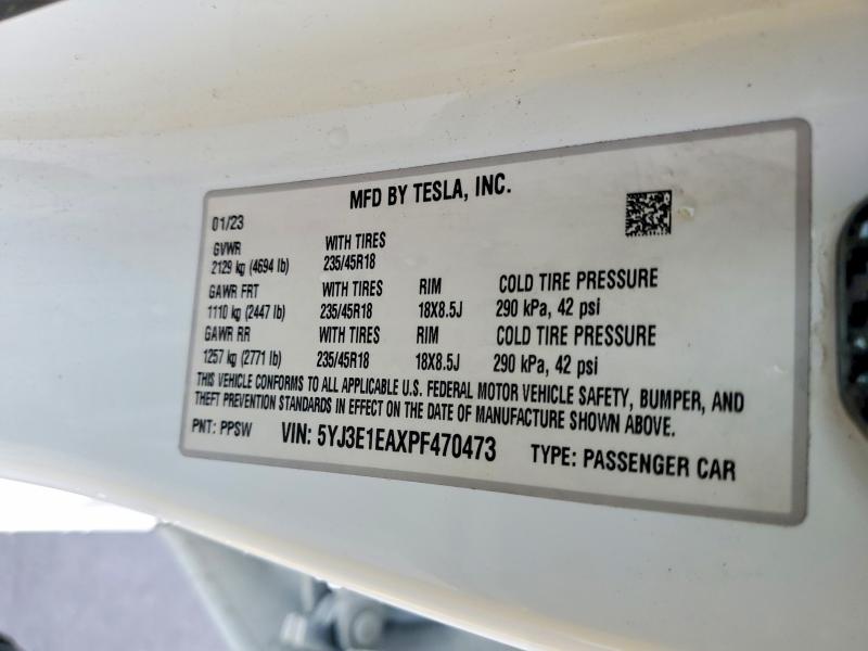 76367835 :رقم المزاد ، 5YJ3E1EAXPF470473 vin ، 2023 Tesla Model 3 مزاد بيع