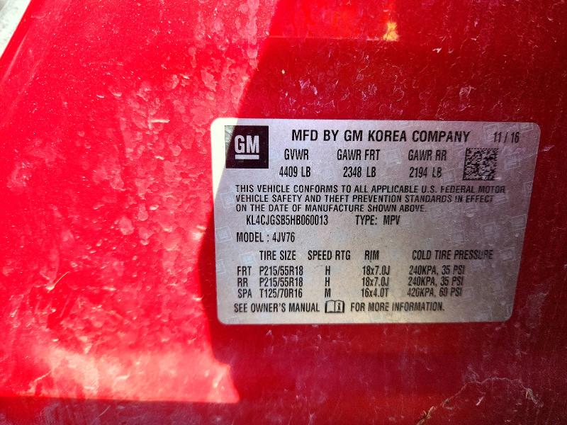 2017 Buick Encore მანქანა იყიდება აუქციონზე, vin: KL4CJGSB5HB060013, აუქციონის ნომერი: 78454395