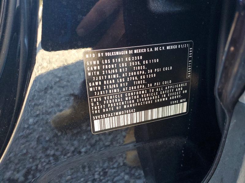 2021 Volkswagen Tiguan მანქანა იყიდება აუქციონზე, vin: 3VV3B7AX7MM076542, აუქციონის ნომერი: 76230765