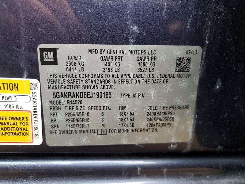 77872225 :رقم المزاد ، 5GAKRAKD6EJ190183 vin ، 2014 Buick Enclave مزاد بيع