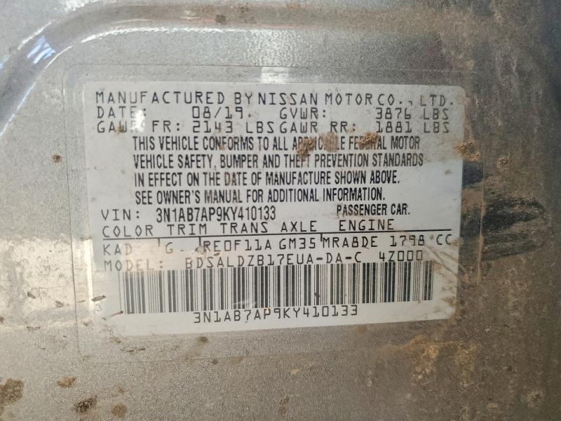 2019 Nissan Sentra მანქანა იყიდება აუქციონზე, vin: 3N1AB7AP9KY410133, აუქციონის ნომერი: 77013715